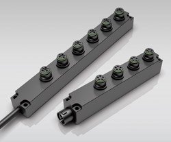 Multi-way distributors for snap-in circular connectors