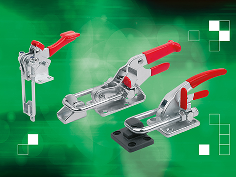 Toggle clamps with safety latch and versatile pull-action and quick-release clamps