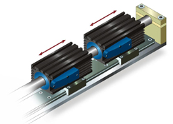 Multiple linear motors controlled independently on common axis