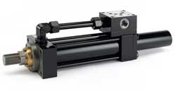 Hydraulic axis integrates cylinder, manifold and position sensor