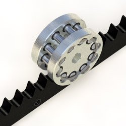 Zero-backlash thermoplastic rack and steel roller pinion