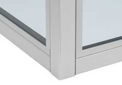 Clamping strips secure panels in aluminium profile frames