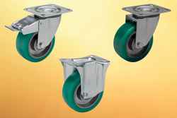 Polyurethane-wheeled castors have maintenance-free ball bearings