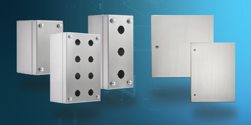 Wall-mounted enclosures, terminal boxes and pushbuttons