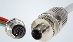 Compact M12 Power L-code connectors rated to 0.75kW