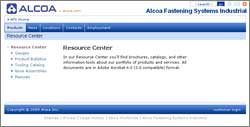Resource Centre provides information about Alcoa fasteners