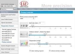 Online product selector for infrared temperature sensors