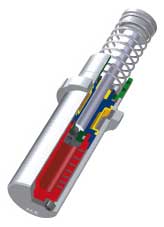 Stainless steel shock absorbers feature integral stop
