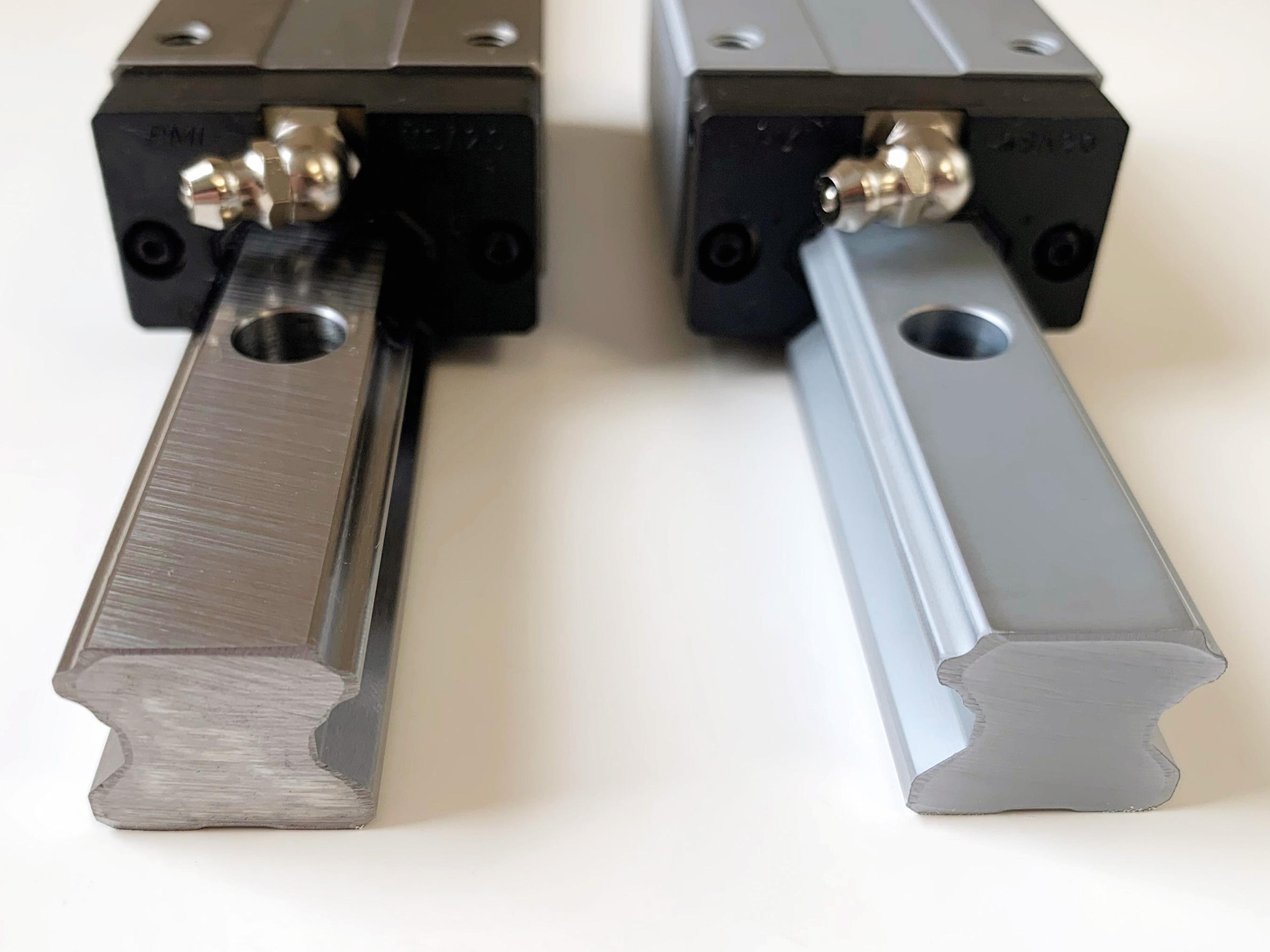 Coated linear rail and ballscrews for high wear resistance