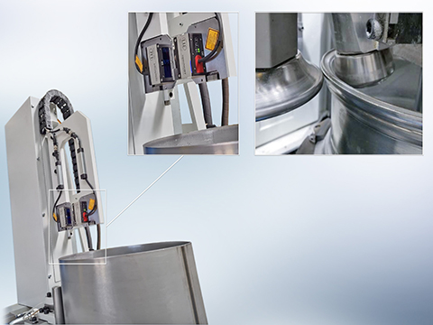 Laser triangulation sensors measure the thickness of metal wheel rims