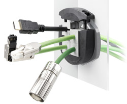 Waterproof gland takes cables with and without connectors