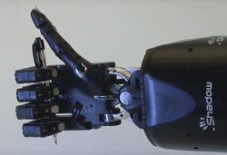 Miniature motors replace pneumatics in robotic hand