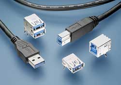 USB 3.0 connector for higher data rates and power capacity